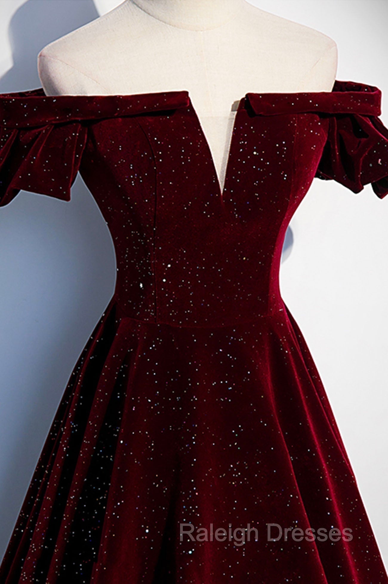 Burgundy Velvet Long Prom Dress, A Line Off the Shoulder Prom Dress Secondary image