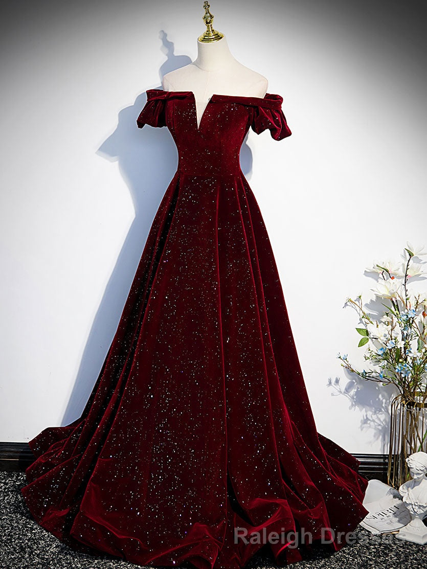 Burgundy Velvet Long Prom Dress, Burgundy Long Formal Dress Secondary image