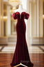 Burgundy Velvet Long Prom Dress, Burgundy Off Shoulder Pearl Evening Dress