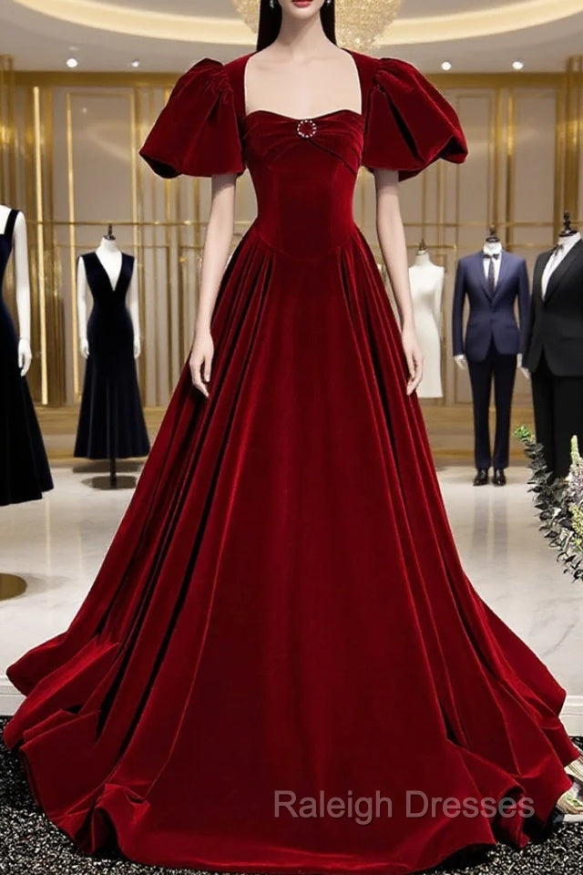 Burgundy Velvet Long Prom Dress Evening Dress