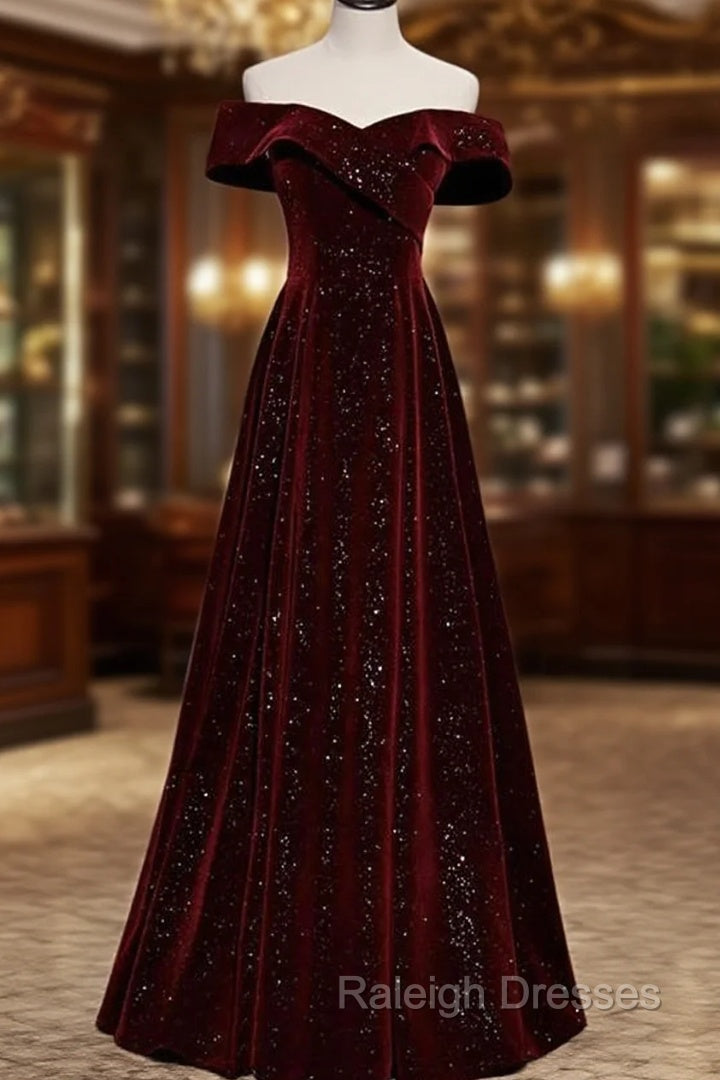 Burgundy Velvet Long Prom Dress Evening Dress