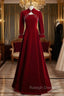 Burgundy Velvet Long Sleeve Prom Dress