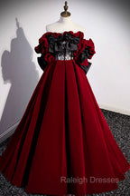 Burgundy Velvet Off the Shoulder Floor Length Prom Dress