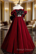 Burgundy Velvet Off the Shoulder Floor Length Prom Dress