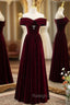 Burgundy Velvet Off the Shoulder Prom Dress