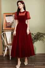 Burgundy Velvet Short Prom Dresses A-Line Homecoming Prom Dresses