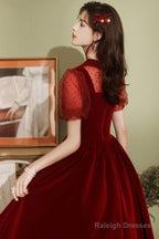 Burgundy Velvet Short Prom Dress, A-Line Homecoming Party Dress