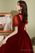 Burgundy Velvet Short Prom Dresses A-Line Homecoming Prom Dresses
