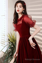 Burgundy Velvet Short Prom Dresses A-Line Homecoming Prom Dresses