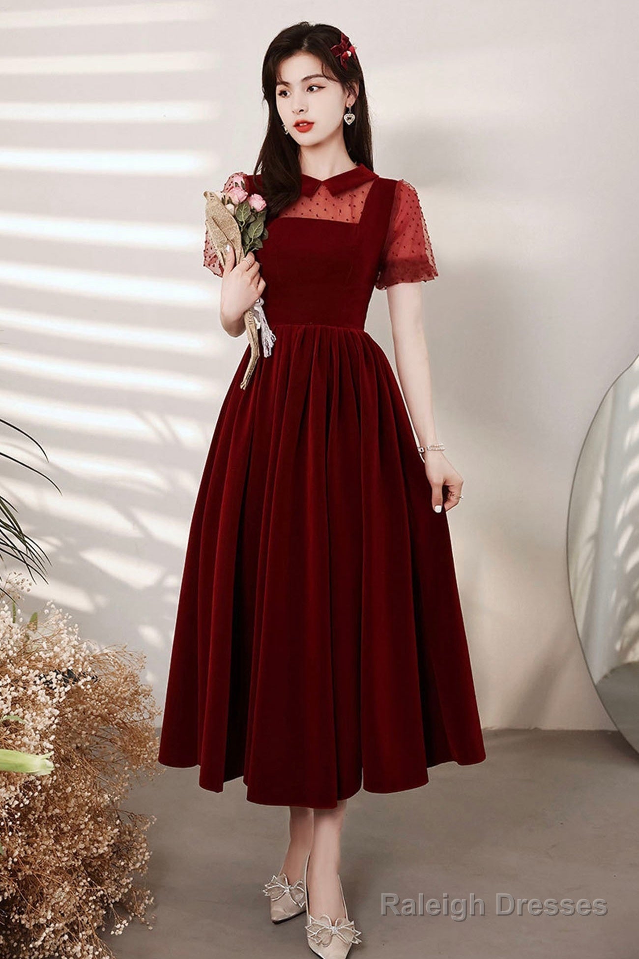 Burgundy Velvet Short Prom Dress, A-Line Homecoming Party Dress Main image