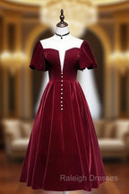 Burgundy Velvet Short Prom Dress, Cute A-Line Party Dress