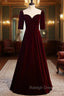 Burgundy Velvet Short Sleeve Scoop Prom Dress