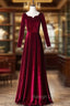 Burgundy Velvet Square Neck Long Sleeve Prom Dress
