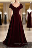 Burgundy Velvet Square Puff Sleeve Pleats Prom Dress