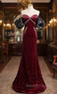 Burgundy Velvet Strapless Beading Prom Dress