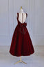 Burgundy Velvet Tea Length Prom Dresses A Line Prom Dresses with Bow