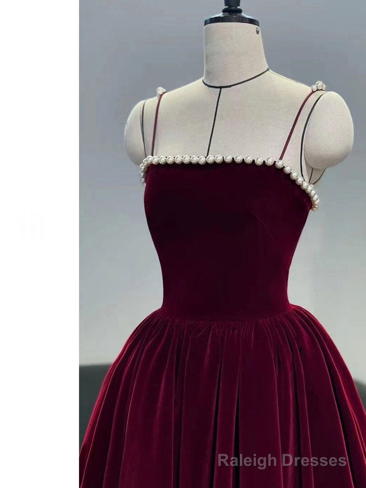 Burgundy Velvet Tea Length Prom Dress, Burgundy Evening Dress Secondary image