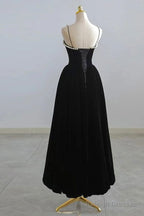 Burgundy Velvet Tea Length Prom Dress, Burgundy Evening Dress