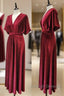 Burgundy Velvet Winter Prom Dress V-Neck Long Bridesmaid Dresses