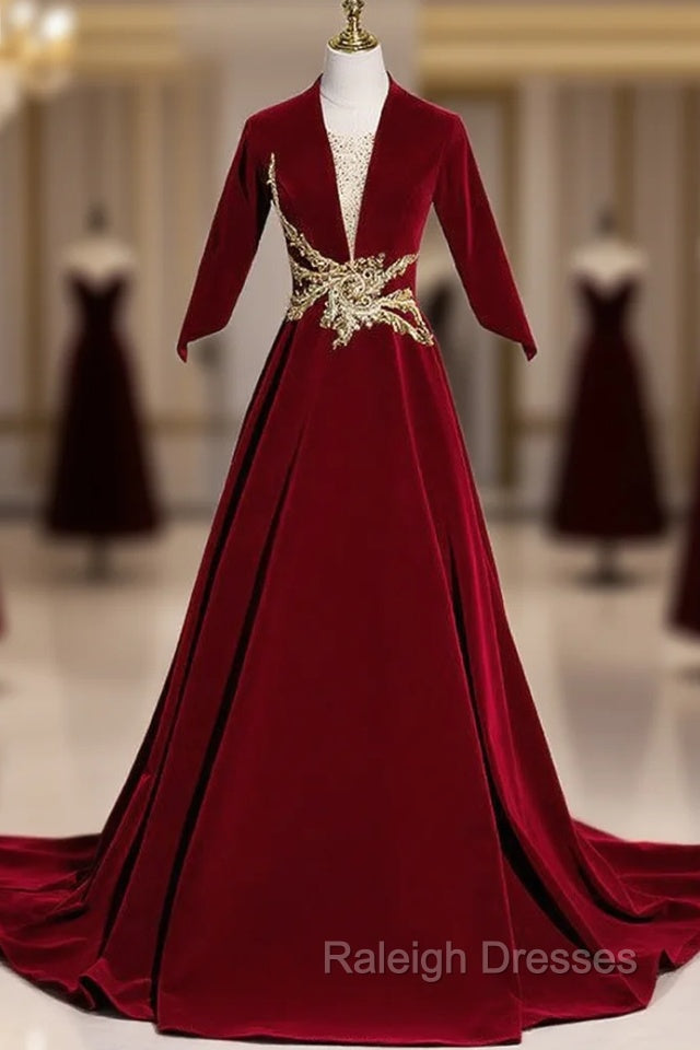 Burgundy Vevelt Short Sleeve Appliques Prom Dress Main image