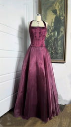 Burgundy Red Vintage Elegant Shiny Beaded Long Tulle Ball Gown Evening Dress Party Dress