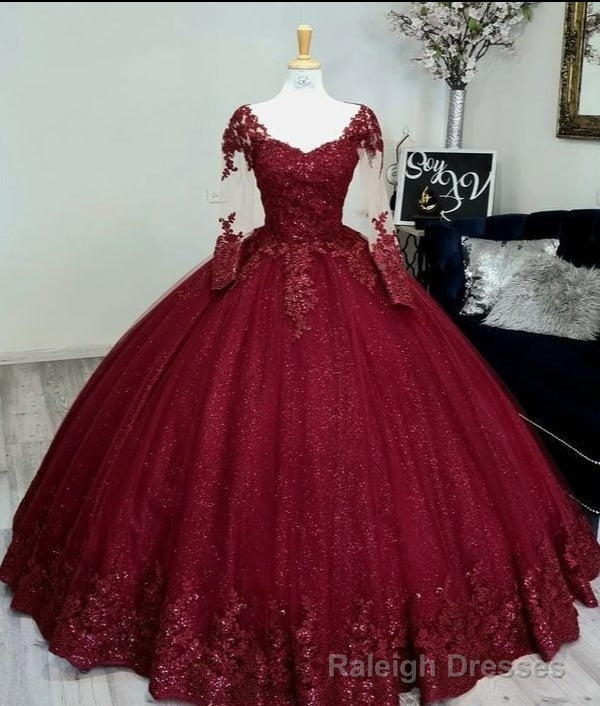 Glitter Long Sleeve Princess Wine Quinceanera Dresses Embellished Sweet 16 Dress Main image