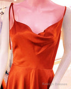 Burnt Orange Cowl Neck Satin Bridesmaid Dress With Straps