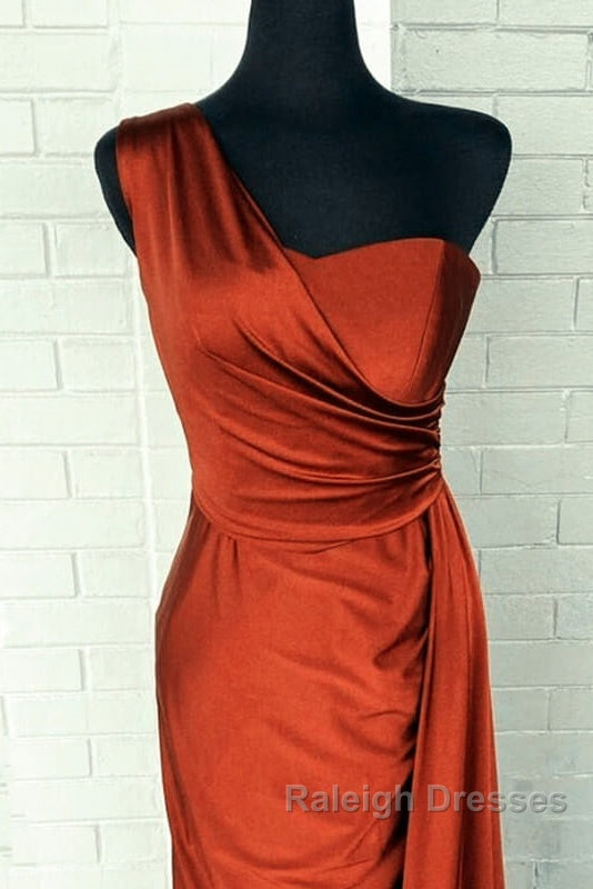 Burnt Orange Satin Bridesmaid Dresses One Shoulder Secondary image