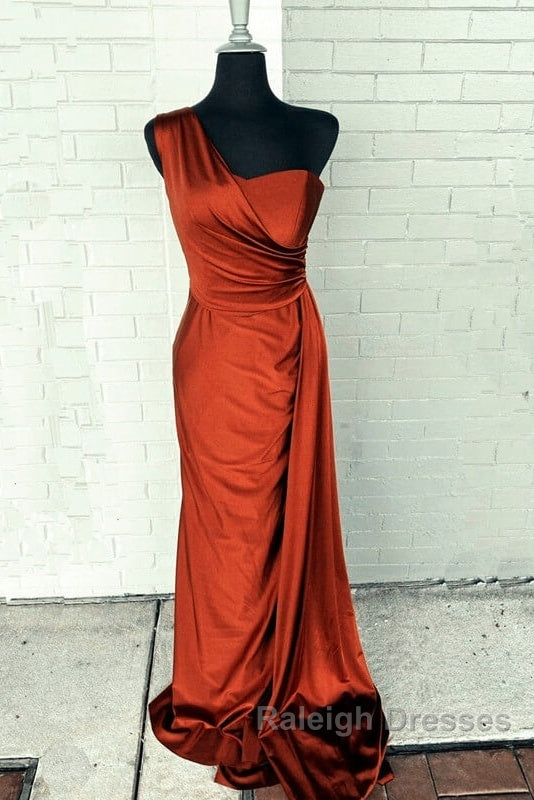 Burnt Orange Satin Bridesmaid Dresses One Shoulder