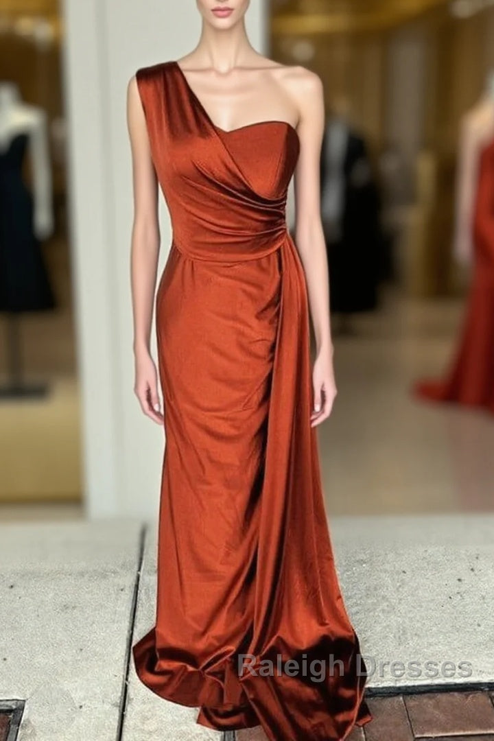 Burnt Orange Satin Bridesmaid Dresses One Shoulder Main image