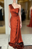 Burnt Orange Satin Bridesmaid Dress One Shoulder