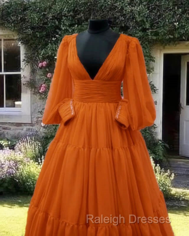 Burnt Orange Tulle V-Neck Ball Gown Dress Secondary image