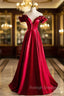 Burugndy Satin Off the Shoulder Prom Dress