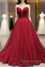 Burundy Tulle Strapless Beading Prom Dress