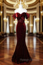 Burungdy Mermaid Sequins Velvet Prom Dress