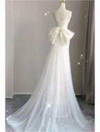 Buyishang Wedding Dresses A Line Notch lapel collar Long Sleeve Court Train Satin Bridal Gown With Solid Color