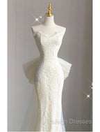 Buyishang Wedding Dresses A-Line Notch lapel collar Long Sleeve Court Train Satin Bridal Gowns With Solid Color