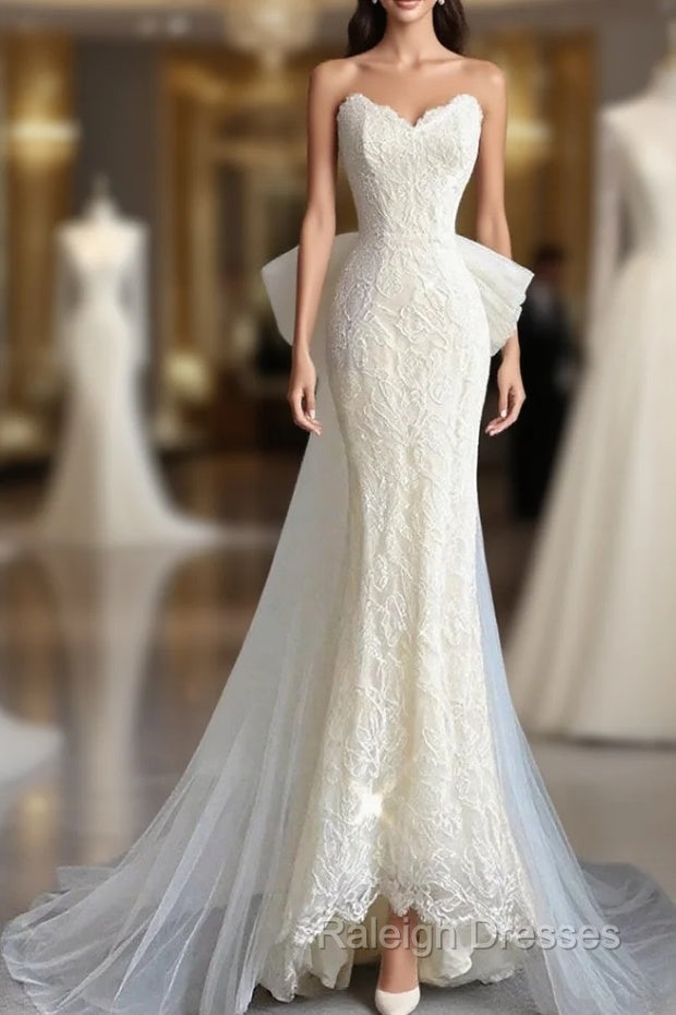 Buyishang Wedding Dresses A Line Notch lapel collar Long Sleeve Court Train Satin Bridal Gown With Solid Color