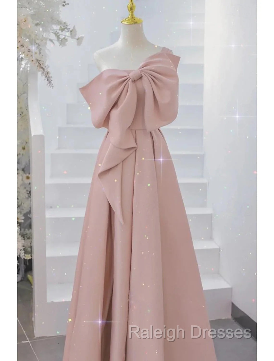 Buyishang Wedding Dresses A-Line One Shoulder Sleeveless Floor Length Taffeta Bridal Gowns With Bow(s) Secondary image