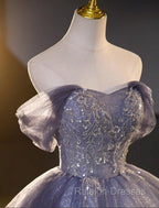 Buyishang Wedding Dresses Ball Gowns Off Shoulder Short Sleeve Floor Length Organza Bridal Gown With Beading