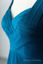 Blue Chiffon Long A-Line Prom Dress, A-Line Evening Dress Party Dress