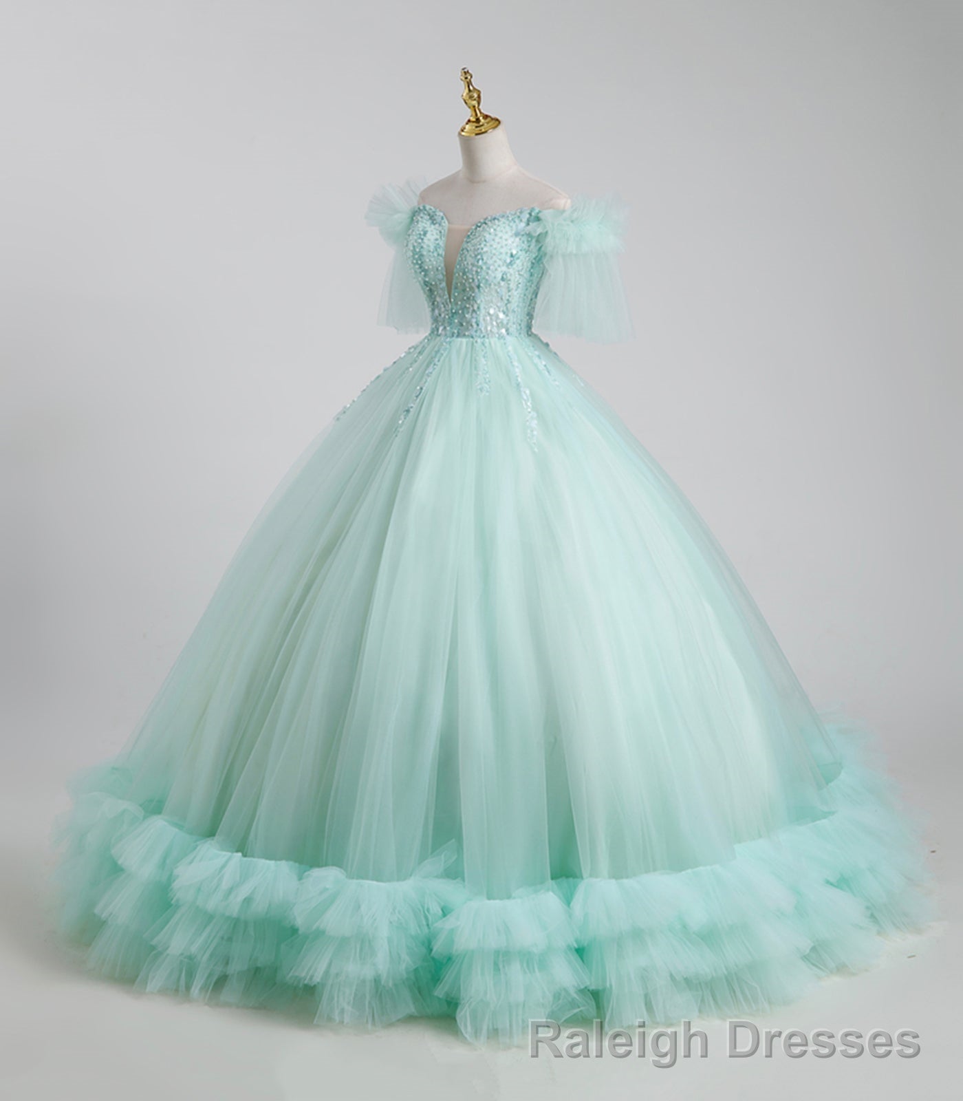 Beautiful Tulle Sequins Long Ball Gown, A-Line Tulle Sweet 16 Dress