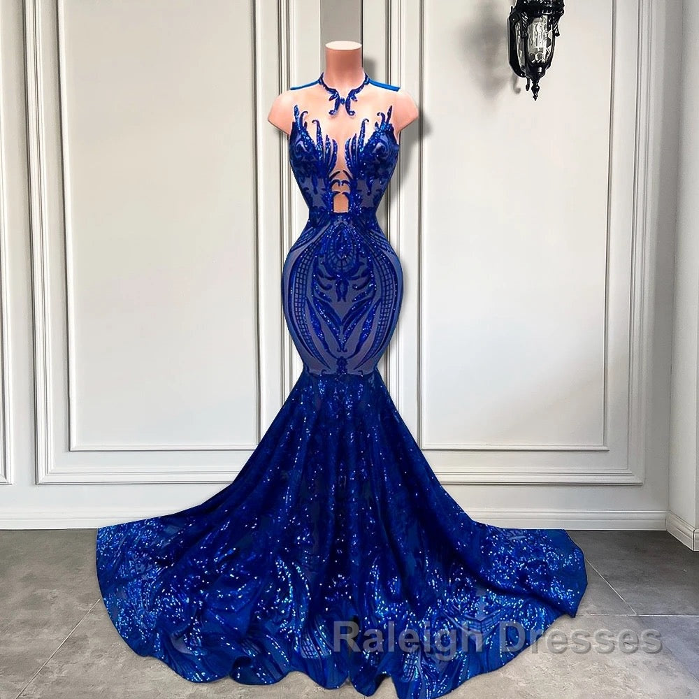 Sequins Royal Blue Sleeveless Mermaid Prom Dress Secondary image
