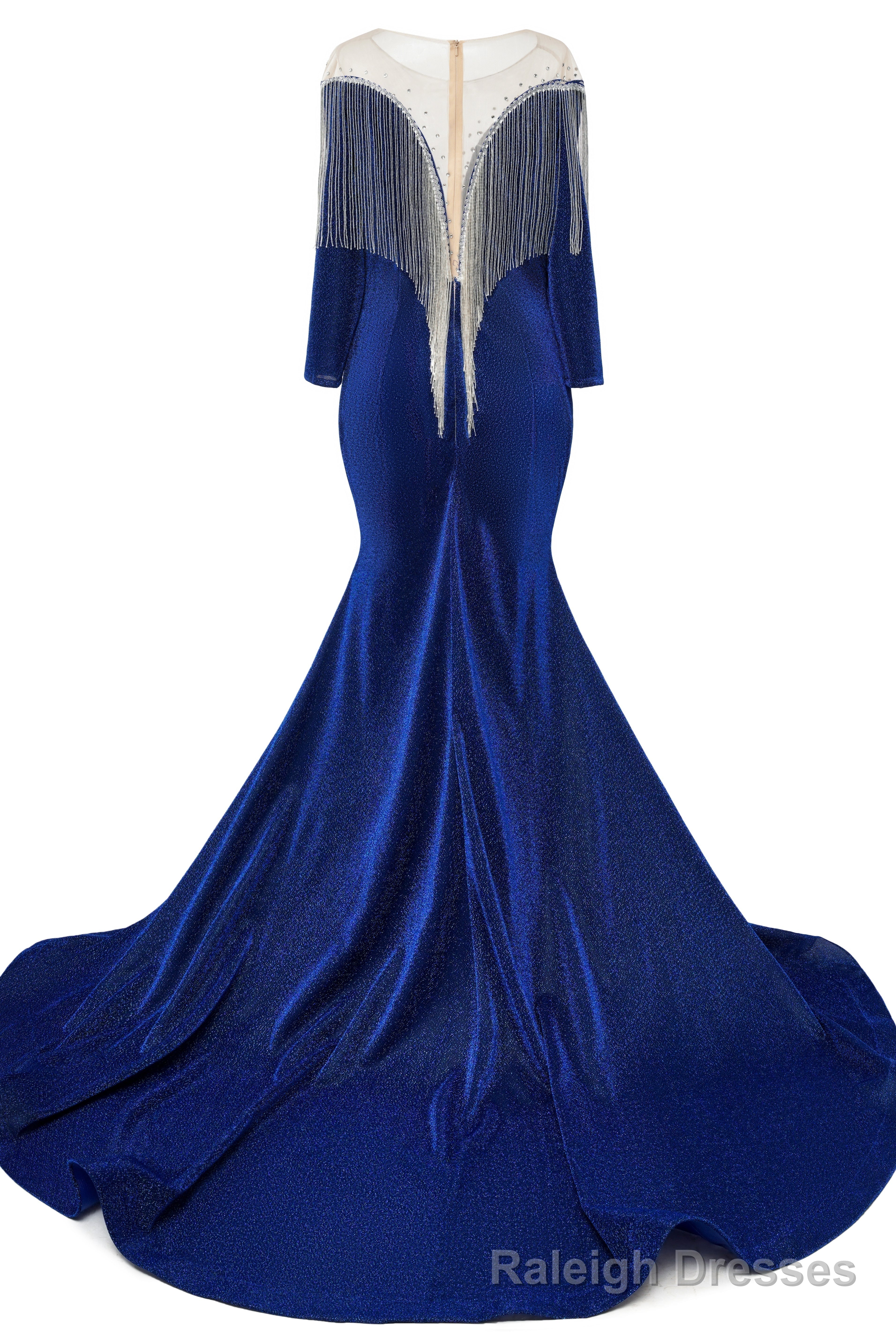 Deep V Neck Shiny Royal Blue Prom Dresses Long sleeves Mermaid Prom Prom Dresses Secondary image
