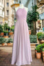 Candy Pink A Line Halter Sleeveless Pleated Floor Length Chiffon Bridesmaid Dresses