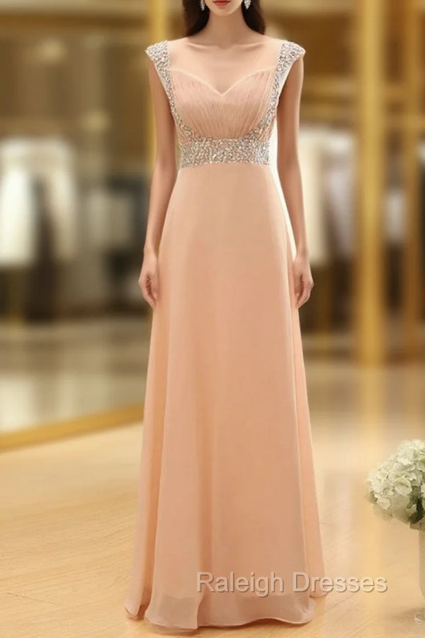 Cap Pink Chiffon Sequins V-neck Backless Bridesmaid Dress