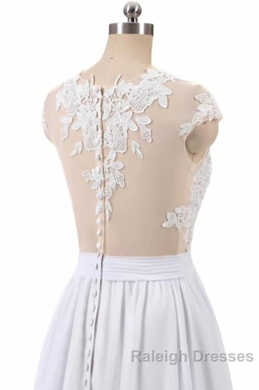 Cap Sleeve Appliques Chiffon A-line Wedding Dress