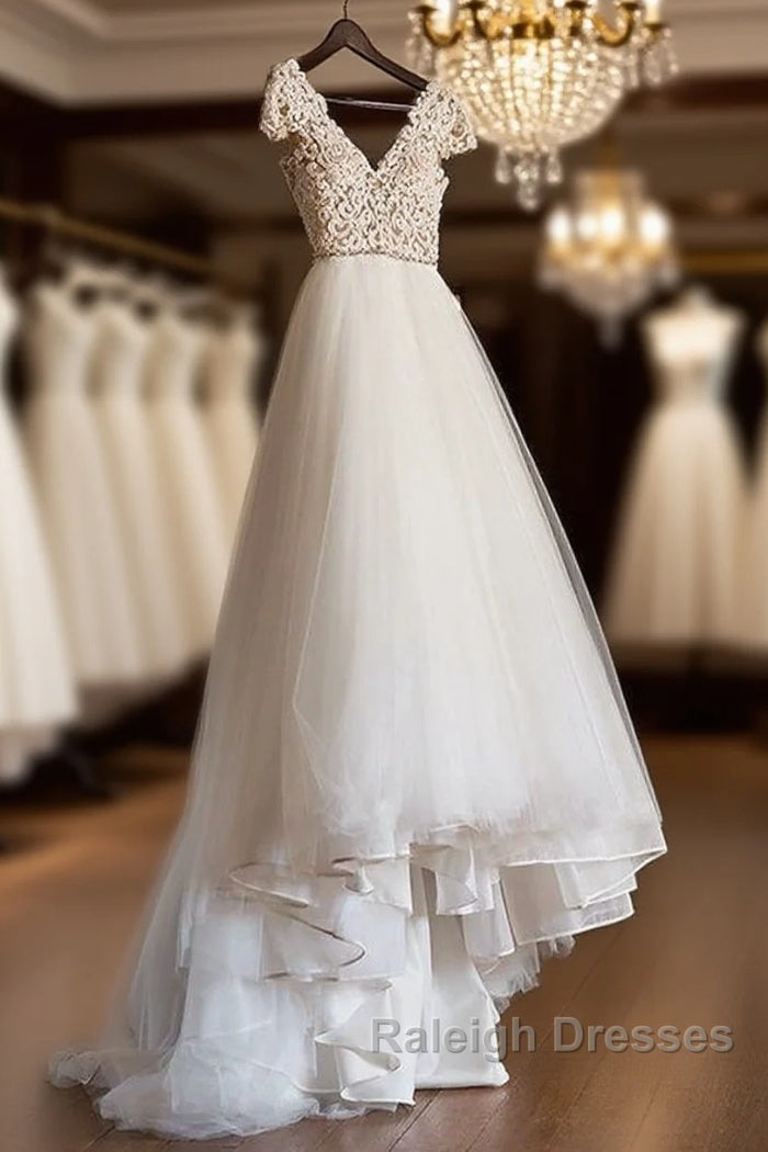 Cap Sleeve Appliques Lace Tulle Wedding Dresses Prom Bridal Gowns Prom Dresses