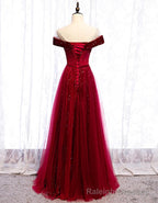 Cap Sleeve Red Sparkly Tulle Long Cheap Evening Prom Dresses