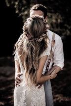 Cap Sleeve Sheath Boho Wedding Dress Vintage Lace Rustic Wedding Dresses